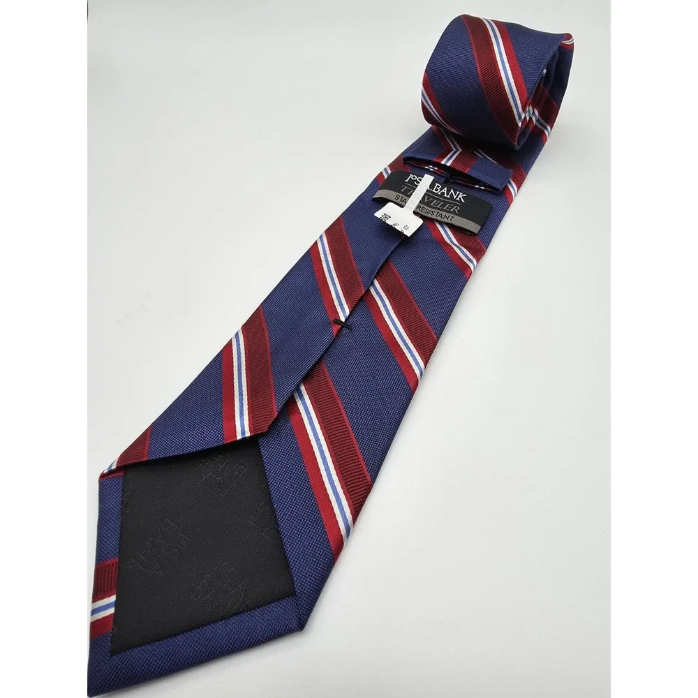 Joseph A Bank Silk Stripped Travelers Tie Red White Blue Necktie 3